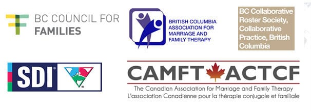 BC Council for Families, BC Association for Marriage and Family Therapy, BC Collaborative Roster Society, SDI, and CAMFT-ACTCF credential badges